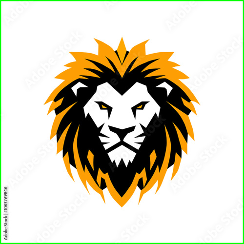 Lion head roaring with its distinctive orange mane, white face, and black fur, a powerful and regal symbol suitable for logos and designs.