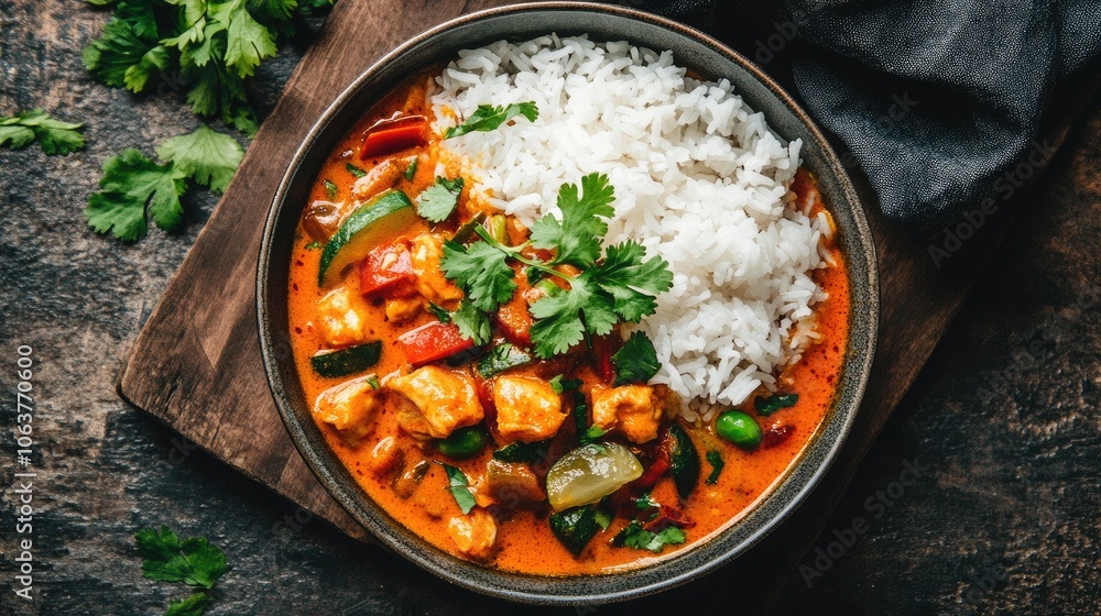 Vibrant Curry Dish with Rice and Fresh Herbs Vibrant Curry Dish with Rice and Fresh Herbs