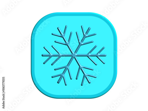 Blue snowflake. 3d vector icon. Cartoon minimal style. Weather forecast concept. Isolated on white