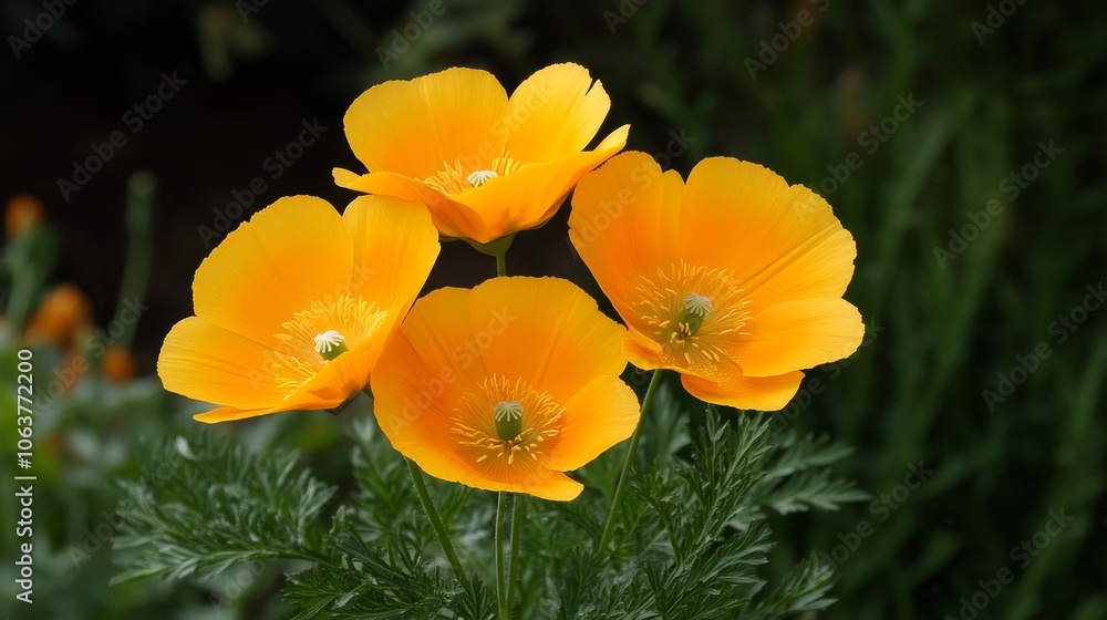 Bright California Poppy Flowers in Bloom, a beautiful display of nature's vibrant colors. These delicate flowers symbolize joy, sunshine, and summer. Bright California Poppy Flowers in Bloom, a beautiful display of nature's vibrant colors. These delicate flowers symbolize joy, sunshine, and summer.
