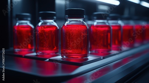 Bottles on Production Line in Industrial Facility