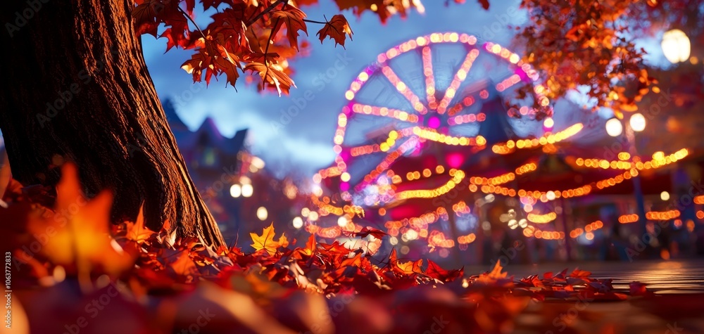 Colorful autumn scene with a ferris wheel. Colorful autumn scene with a ferris wheel.
