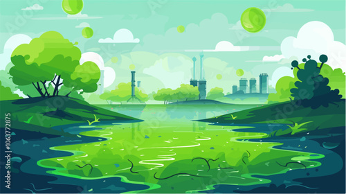 Illustration on the topic of environmental pollution. Water pollution.
