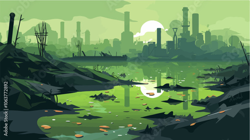 Illustration on the topic of environmental pollution. Water pollution.