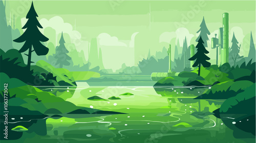 Illustration on the topic of environmental pollution. Water pollution.