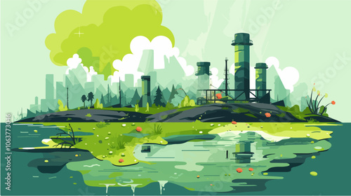 Illustration on the topic of environmental pollution. Water pollution.