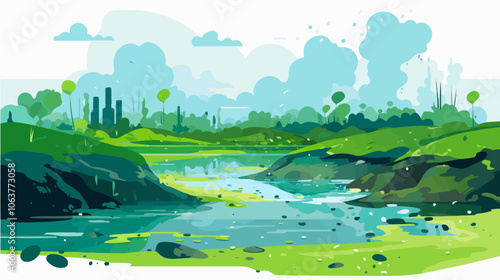 Illustration on the topic of environmental pollution. Water pollution.