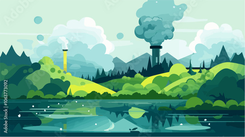 Illustration on the topic of environmental pollution. Water pollution.