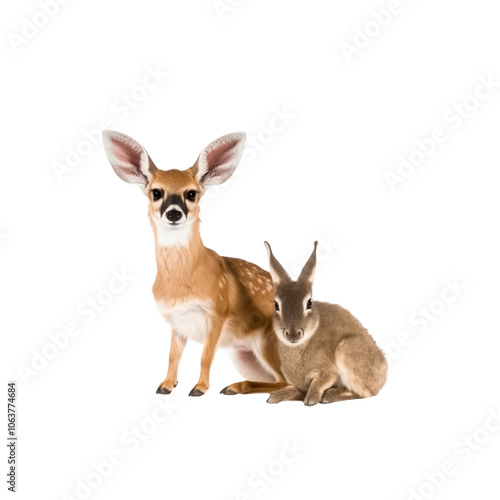 Fawn and Rabbit Sitting Together