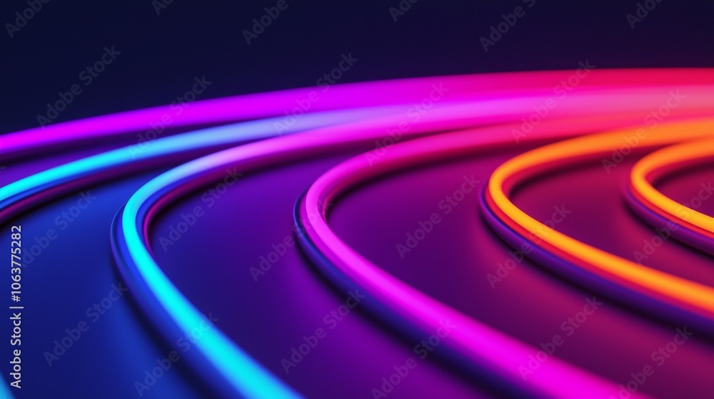 Abstract neon lights in a curved pattern on a dark background. Abstract neon lights in a curved pattern on a dark background.