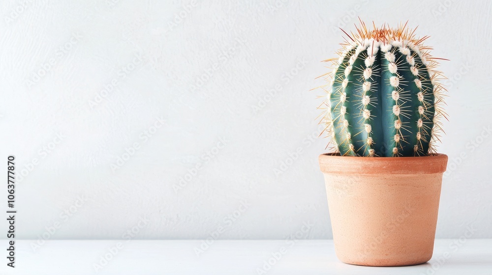 Cactus in a terracotta pot against a minimalist white background, perfect for home decor or botanical themes. Cactus in a terracotta pot against a minimalist white background, perfect for home decor or botanical themes.