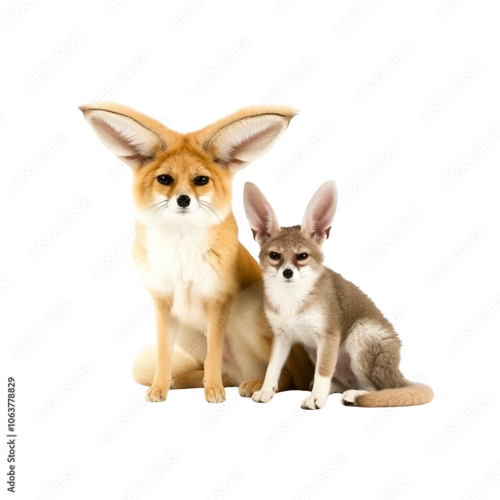 Fennec Fox Family Portrait Mother and Kit Sitting Side by Side Fennec Fox Family Portrait Mother and Kit Sitting Side by Side
