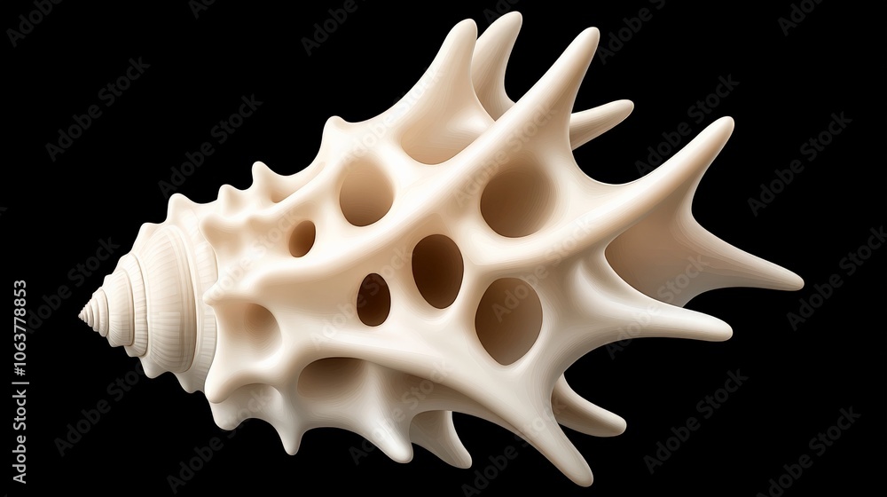 Intricate Seashell: A Close-Up of a Unique, Perforated Seashell against a Black Background Intricate Seashell: A Close-Up of a Unique, Perforated Seashell against a Black Background