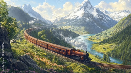 Travelers admire scenic railways, watching as trains wind through stunning landscapes.