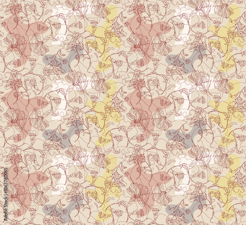 Abstract linear carnation flowers seamless pattern design.