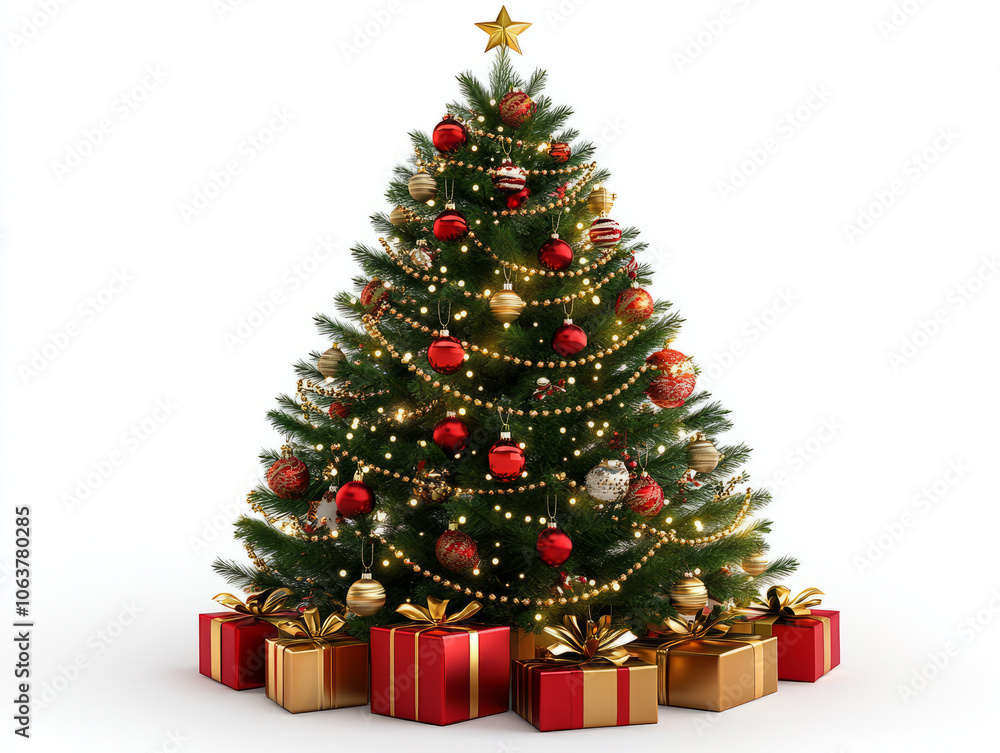 Christmas tree with gifts isolated on a white background, Christmas tree with gifts isolated on a white background,