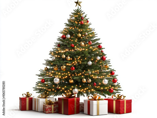 Christmas tree with gifts isolated on a white background,