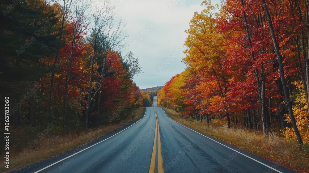 Scenic Fall Road Lined with Vibrant Trees Scenic Fall Road Lined with Vibrant Trees