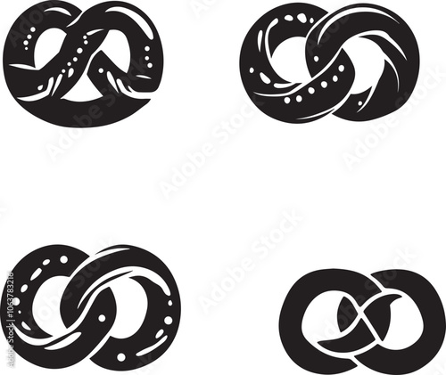 Soft pretzel twisted silhouette on white background