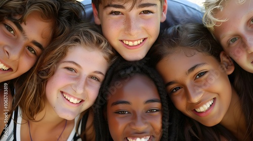 Diverse group of happy teenage students smiling together