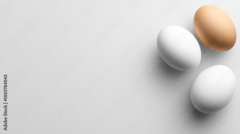 Three Eggs on a Light Grey Surface Three Eggs on a Light Grey Surface