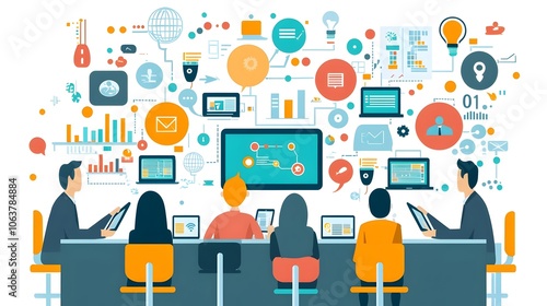 Wallpaper Mural Collaborative Business Team Utilizing Digital Whiteboard and Tablets for Engaging Project Planning and Strategy Discussion Torontodigital.ca