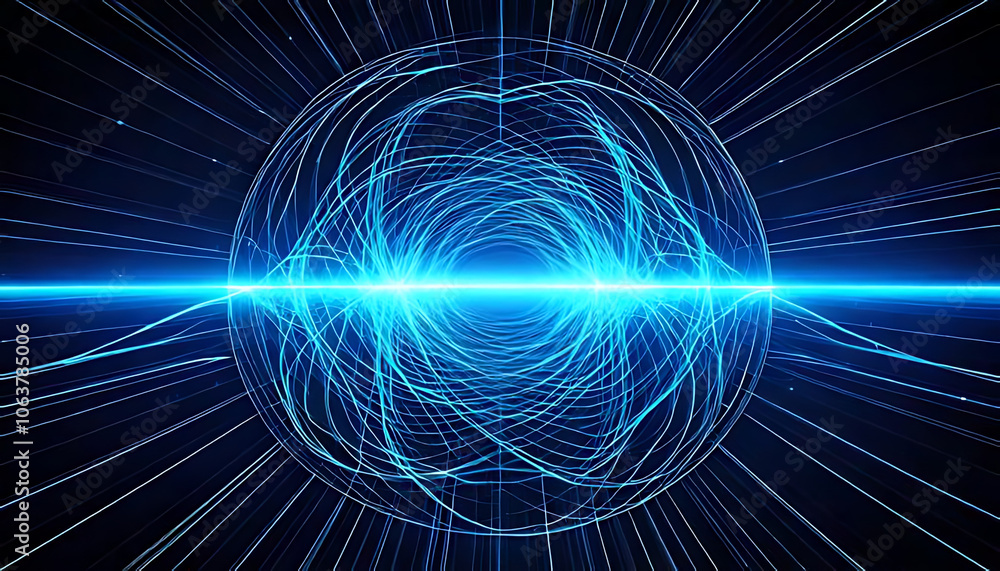 Obraz premium futuristic hologram appears glowing blue lines dark background pulsing energy