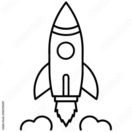 Simple rocket icon drawing Silhouette line art vector illustration 