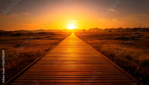 golden sunrise marks endless path warm hopeful futures unfolding scenic vistas open skies ahead