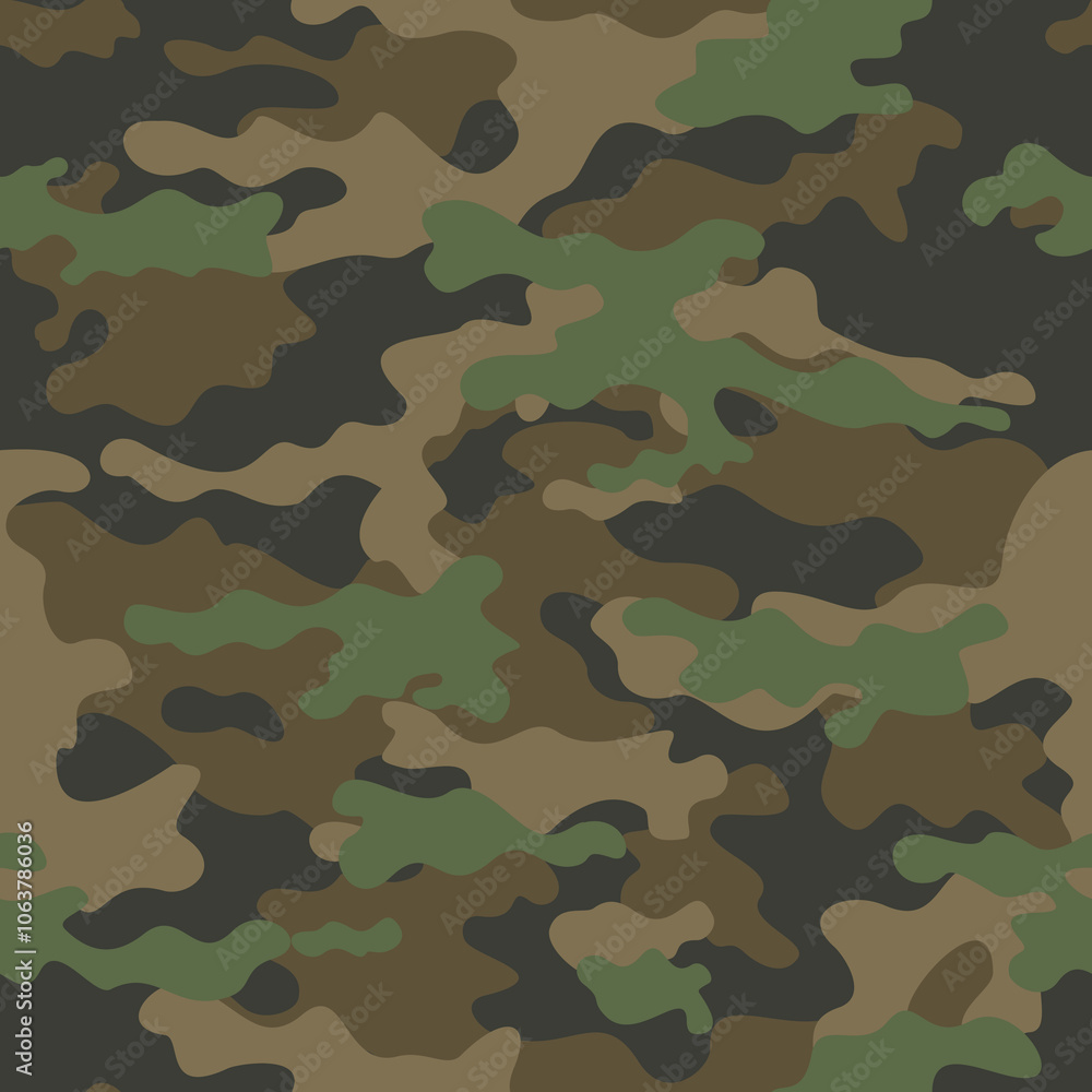 Fototapeta premium green camouflage background, seamless army design, classic dark pattern