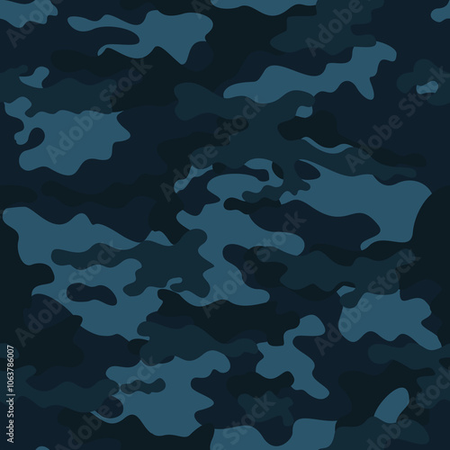 blue camouflage army seamless pattern, dark background, trendy urban design