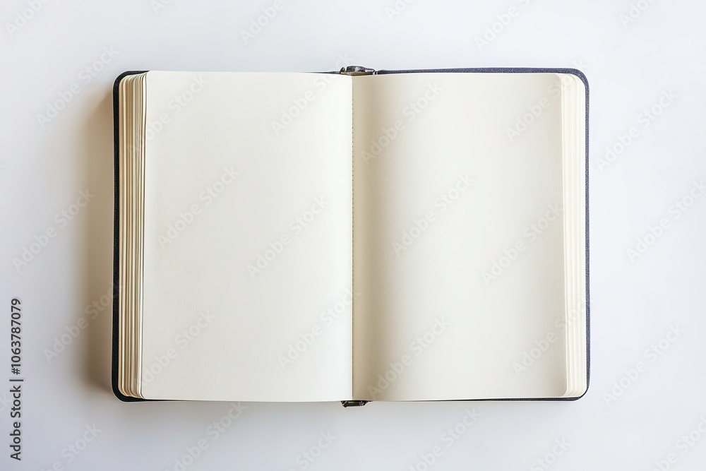Open blank notebook on white surface Open blank notebook on white surface