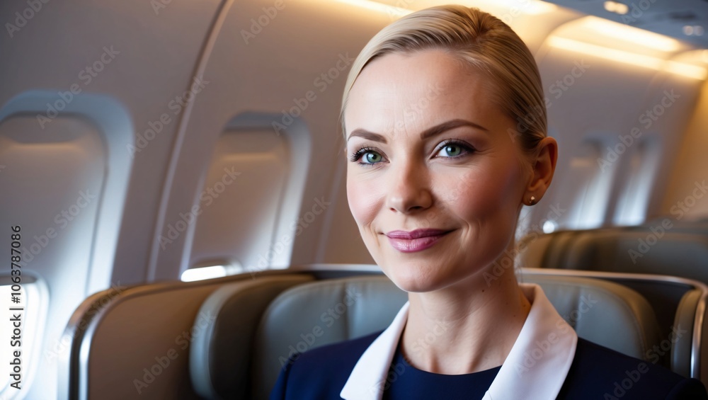Friendly British Flight Attendant with a Subtle Smile Friendly British Flight Attendant with a Subtle Smile