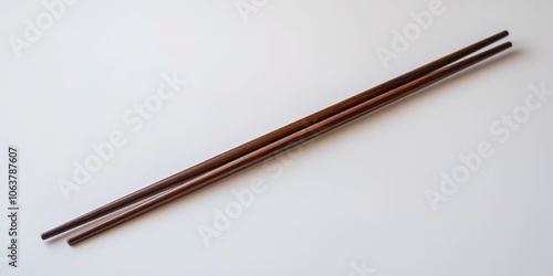 Brown chopsticks on white background, minimalism