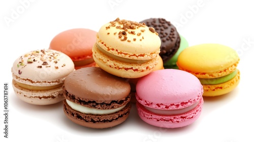 Colorful Assortment of Macarons on a White Background