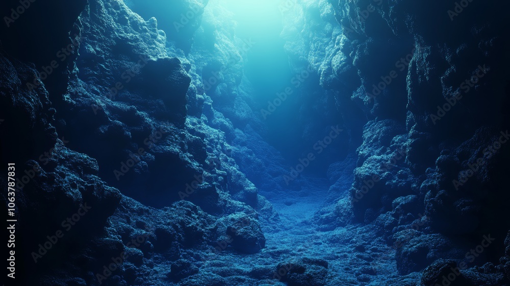 A serene and tranquil underwater cave scene beautifully illuminated by gentle and warm rays of sunlight A serene and tranquil underwater cave scene beautifully illuminated by gentle and warm rays of sunlight