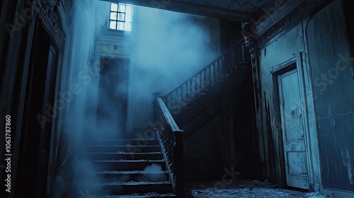 A haunted house walkthrough  with visitors encountering jump scares  ghostly apparitions  and eerie sound effects.