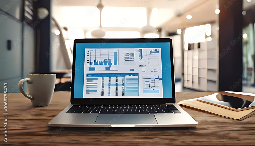 Fototapeta premium business plan strategy document displayed laptop screen modern workspace