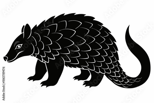 pangolin silhouette vector illustration, pangolin line art silhouette illustration, Linocut silhouette art illustration of pangolin, Pangolin animal silhouette vector art illustration.