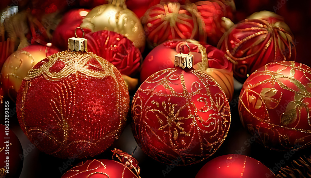 christmas ornaments feature red gold decorations intricate designs suitable festive holiday display christmas ornaments feature red gold decorations intricate designs suitable festive holiday display