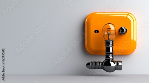 Switch On Innovation: Conceptual image of a light bulb with a wrench for a switch, representing innovation, creativity, and problem-solving in a unique and engaging way. 