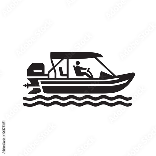 Motorboat Silhouette Vector with Driver - Iconic Marine Transportation Illustration