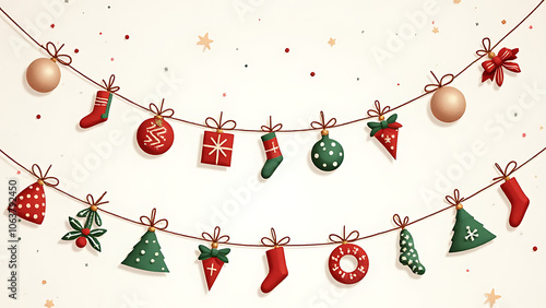 Set of Christmas decor elements designed for your projects with a matching garland effective vector illustration style photo