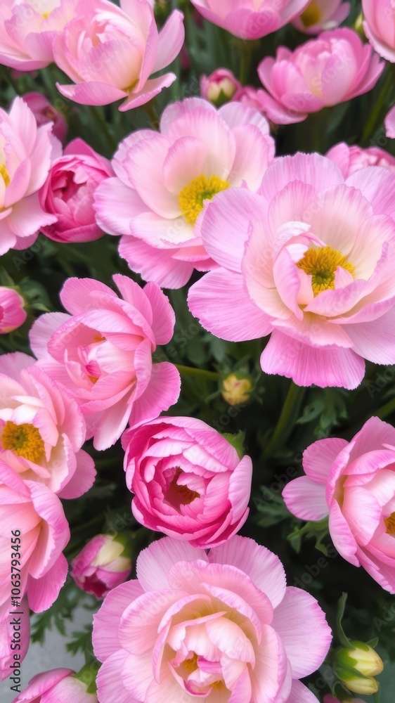 Close-up of beautiful pink and white ranunculus flowers in full bloom, spring, white Close-up of beautiful pink and white ranunculus flowers in full bloom, spring, white