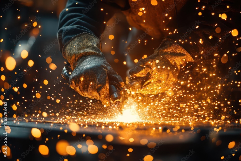 skilled welder focused on welding metal surrounded by sparks flying in all directions emphasizing precision and craftsmanship in a powerful industrial setting skilled welder focused on welding metal surrounded by sparks flying in all directions emphasizing precision and craftsmanship in a powerful industrial setting