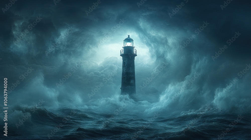 A lone lighthouse stands tall against a backdrop of stormy clouds, its beacon shining brightly through the darkness. A lone lighthouse stands tall against a backdrop of stormy clouds, its beacon shining brightly through the darkness.