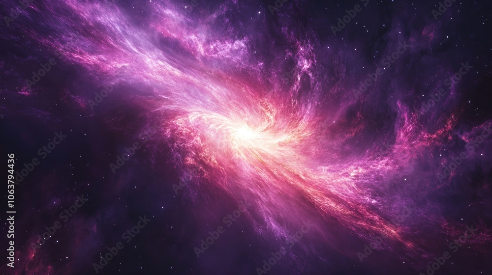 A swirling nebula of pink and orange gas in a dark space. A swirling nebula of pink and orange gas in a dark space.