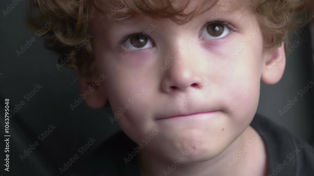 Guilty Glance. Person curly ginger boy with different emotions. Black background Guilty Glance. Person curly ginger boy with different emotions. Black background