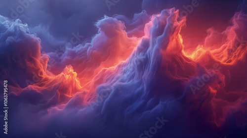 Vibrant Abstract Clouds in Fiery Red and Deep Blue Hues..