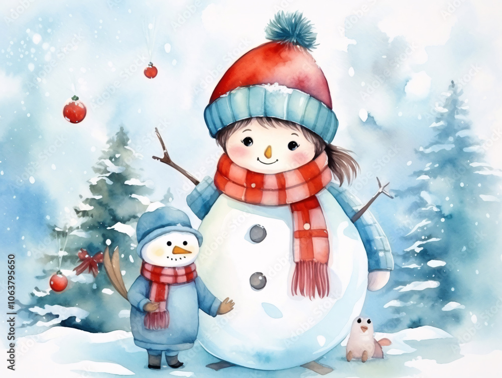 Mother and daughter as snowmen outside in the snow, enjoying winter fun together on a snowy winter day. Merry Christmas and Happy New Year! Mother and daughter as snowmen outside in the snow, enjoying winter fun together on a snowy winter day. Merry Christmas and Happy New Year!